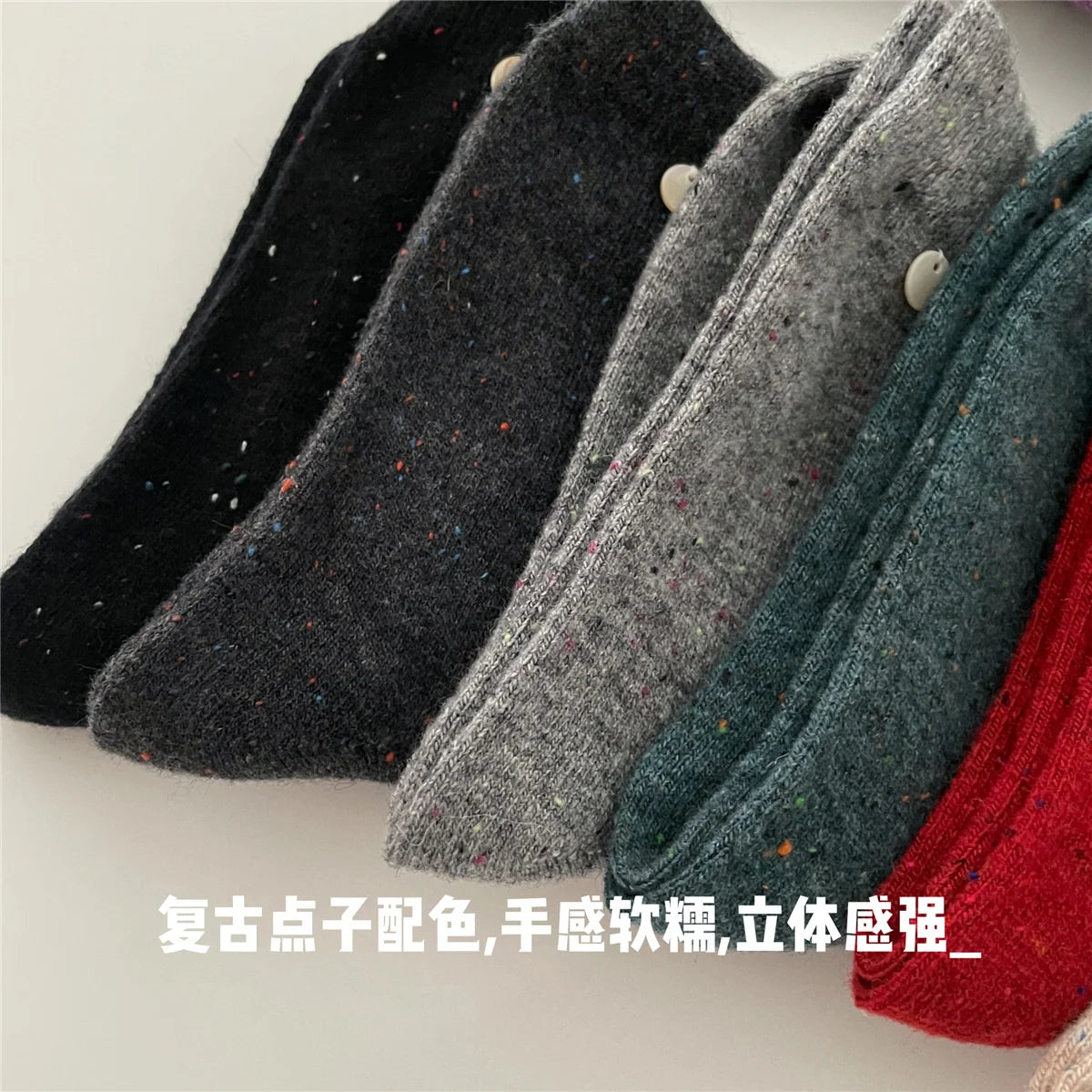 SP&CITY Colored Dotted Sheep Woolen Socks Women's Winter Warm Keeping Middle Tube Socks Casual Thick Korean Fashion Stockings