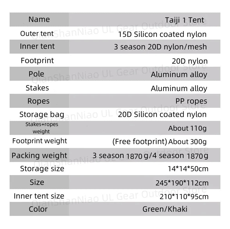 3F UL GEAR Taiji 1 Tent Outdoor Camping 1 Person Tent Ultralight 15D Nylon Tent Waterproof Hiking Mountaineering