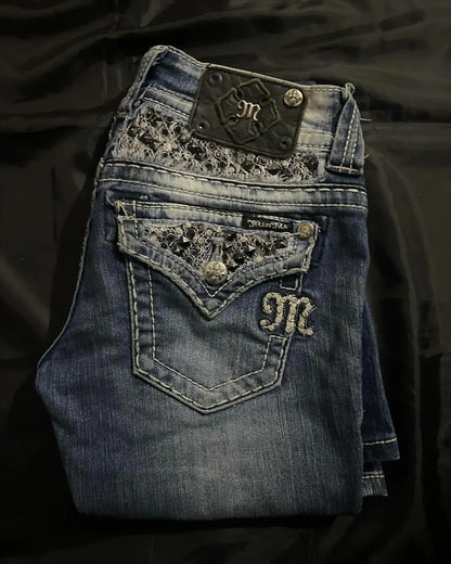 Y2K New Wings Graphic Embroidery Rhinestone Slim Fit Jeans Women Harajuku Sexy Flared Jeans Goth Light Blue Denim Trousers Pants