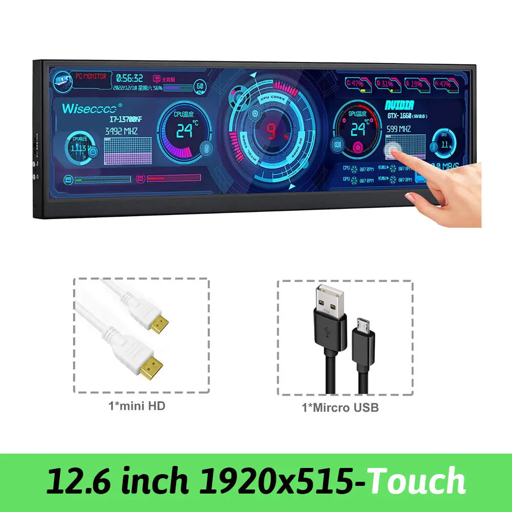 Wisecoco 14 Inch 4K 3840X1100 Aida64 IPS LCD Monitor Ultrawide PC Secondary Gaming Console For Raspberry Pi5 7.8''/8.8''/12.6''