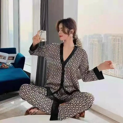 Spring Autumn Faux Silk Women Pajama Sets Fashion Sexy Homewear Luxury Pajamas Thin Female Sleepwear Long Sleeve Elegant Pijamas