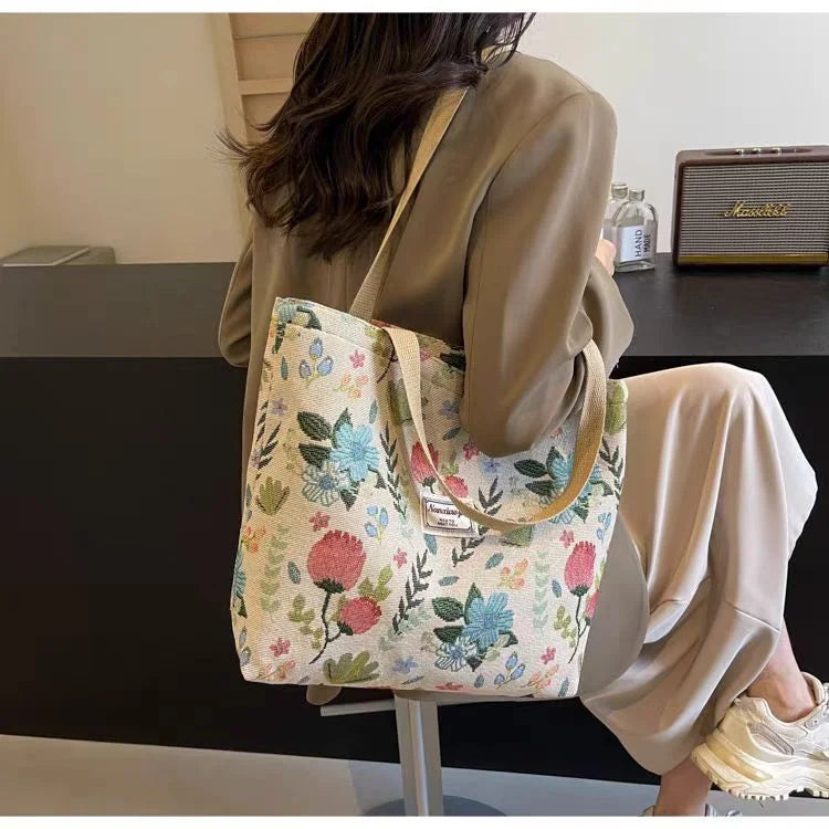 Large Capacity Niche Single Shoulder Bag for Women, Ins Style Canvas Bag, Tote Bag for Class, Commuting Bag