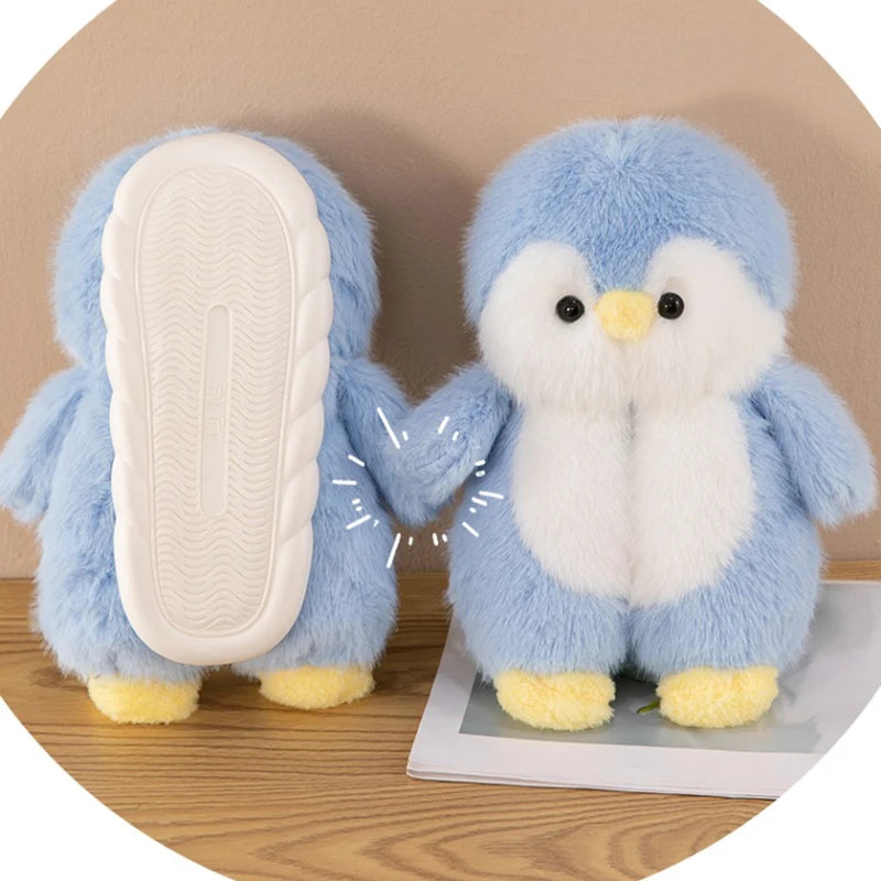 Cute Cartoon Penguin Cotton Slippers Package with Plush Thick Bottom Non-slip Soft Bottom Home Shoes Winter Ladies Indoor Warmth