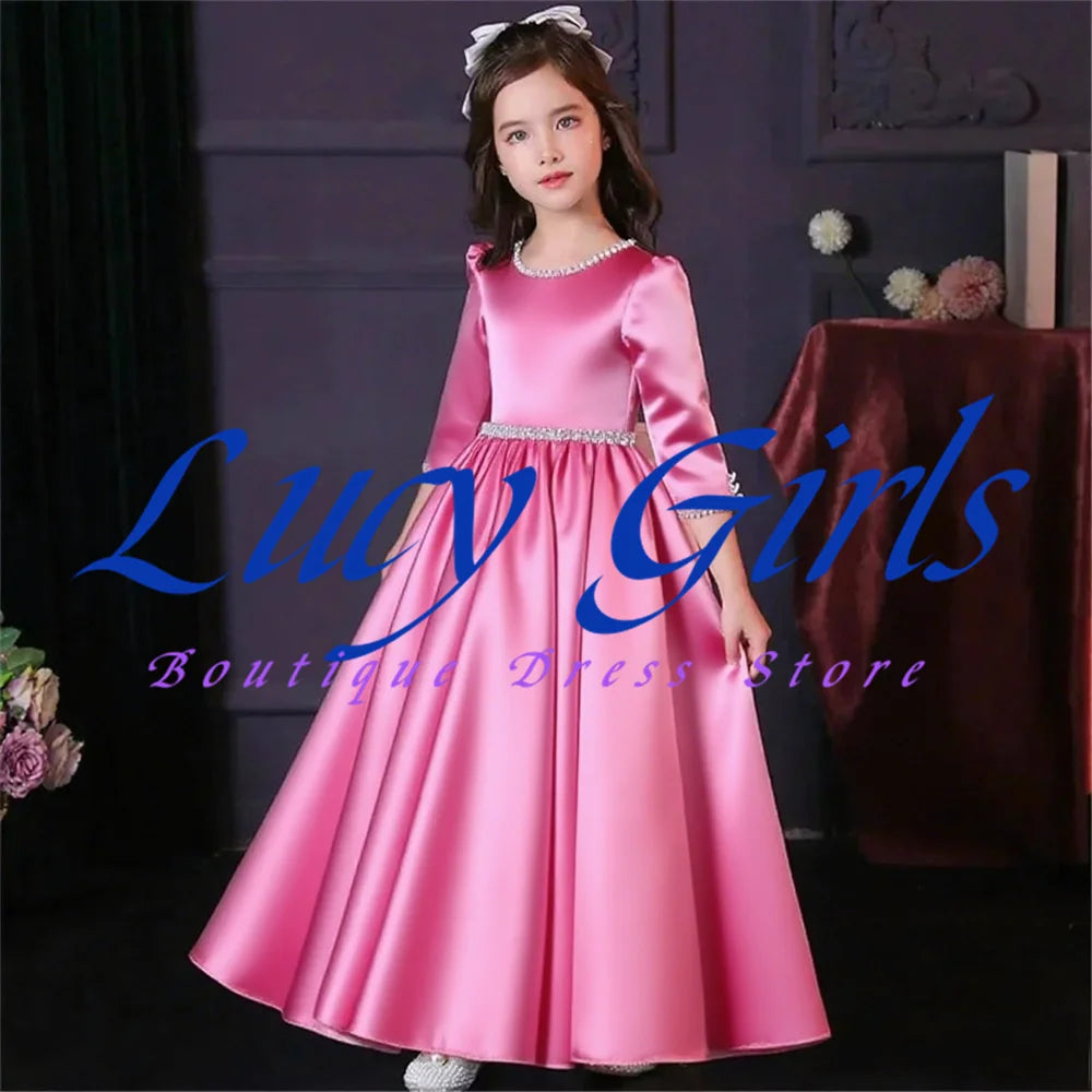 Lovely White Satin Flower Girl Dress for Wedding Dresses Little Princess Bow Kids Birthday Party Evening Customise Gowns