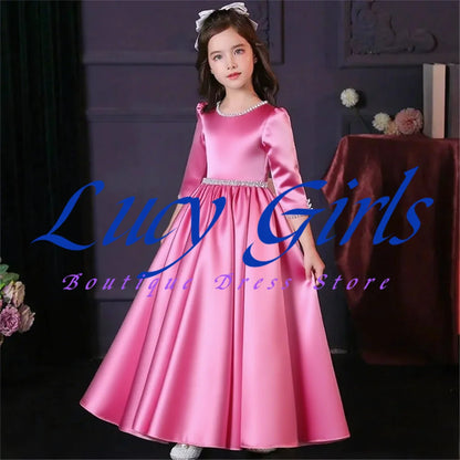 Lovely White Satin Flower Girl Dress for Wedding Dresses Little Princess Bow Kids Birthday Party Evening Customise Gowns