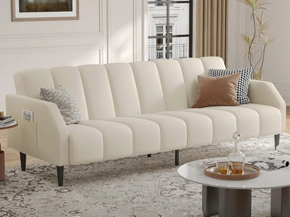 Faux Leather Couch, Convertible Futon Sofa Bed with Adjustable Backrest, Mid Century Leather Sofa Loveseat , Customized