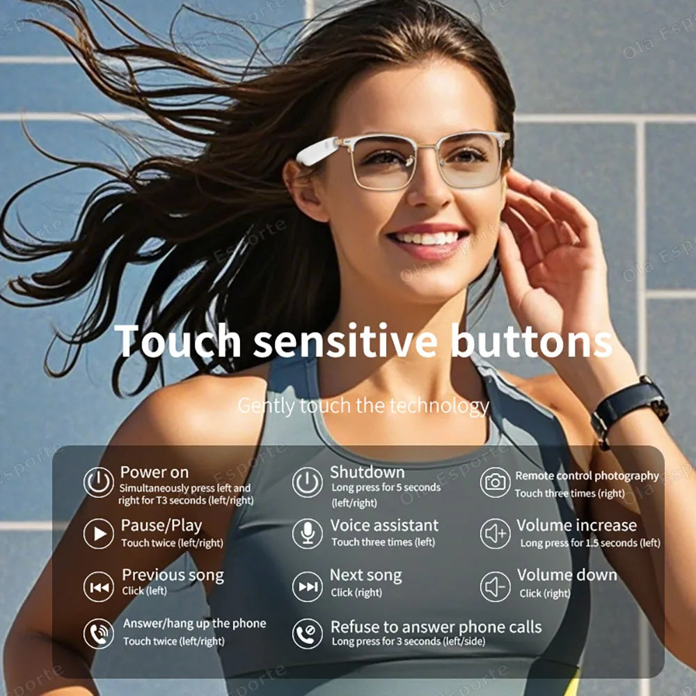 Ola Esporte Bluetooth Smart Glasses Automatic Adjustment AI Voice Music Eyewear Waterproof Call Eyeglass For Anti-blue Light New