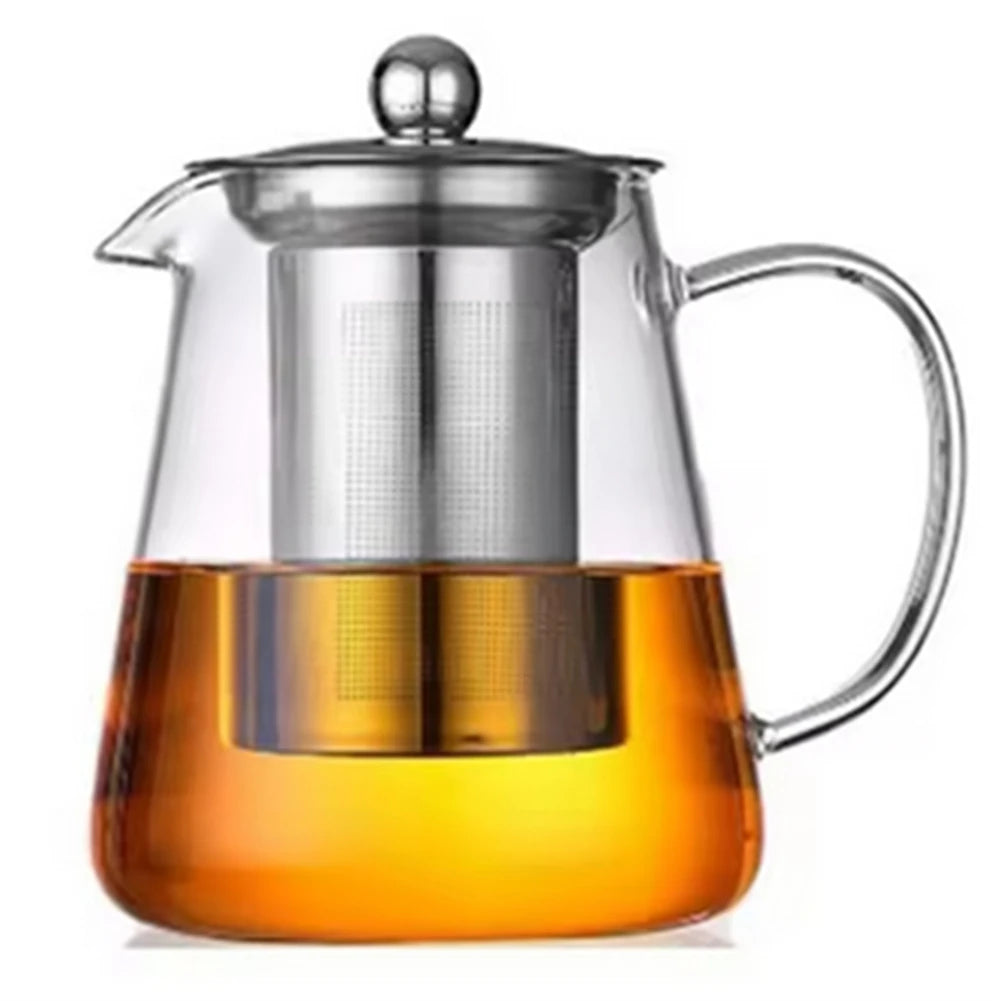 A76X-Heat Glass Teapot With Stainless Steel Tea Stra Flower Kettle Teawareiner Infuser Set Puer Oolong Pot