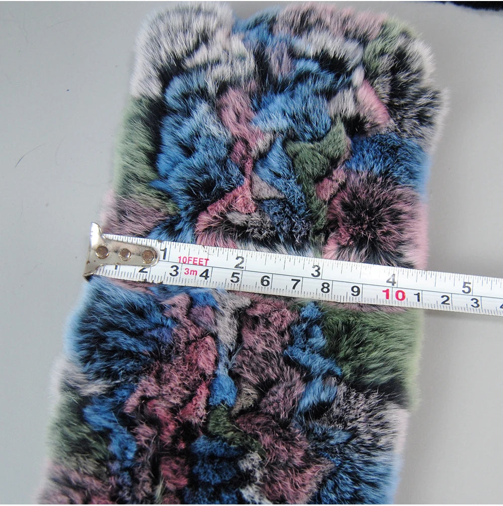 Hot Russian Women Knit Real Rex Rabbit Fur Scarf Lady Fashion Floral Rex Rabbit Fur Mufflers Hot Winter Warm Natural Fur Scarves
