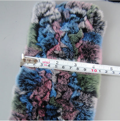 Hot Russian Women Knit Real Rex Rabbit Fur Scarf Lady Fashion Floral Rex Rabbit Fur Mufflers Hot Winter Warm Natural Fur Scarves