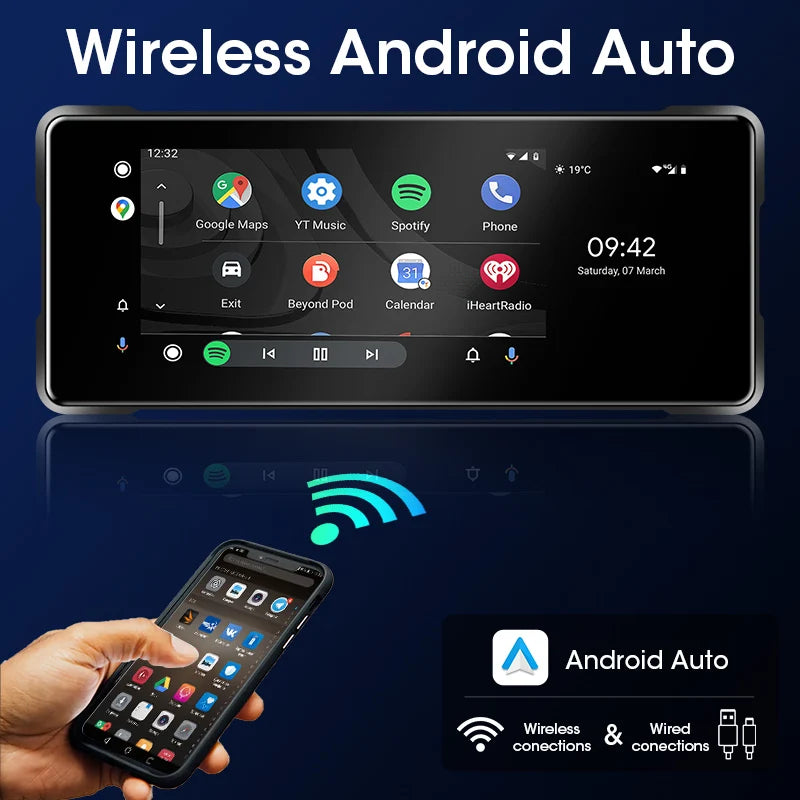 JMCQ 6.86'' Motorcycle DVR GPS Navigaton Wireless Carplay Android Auto Dash Cam IP67 Waterproof Dual Bluetooth Moto Monitor