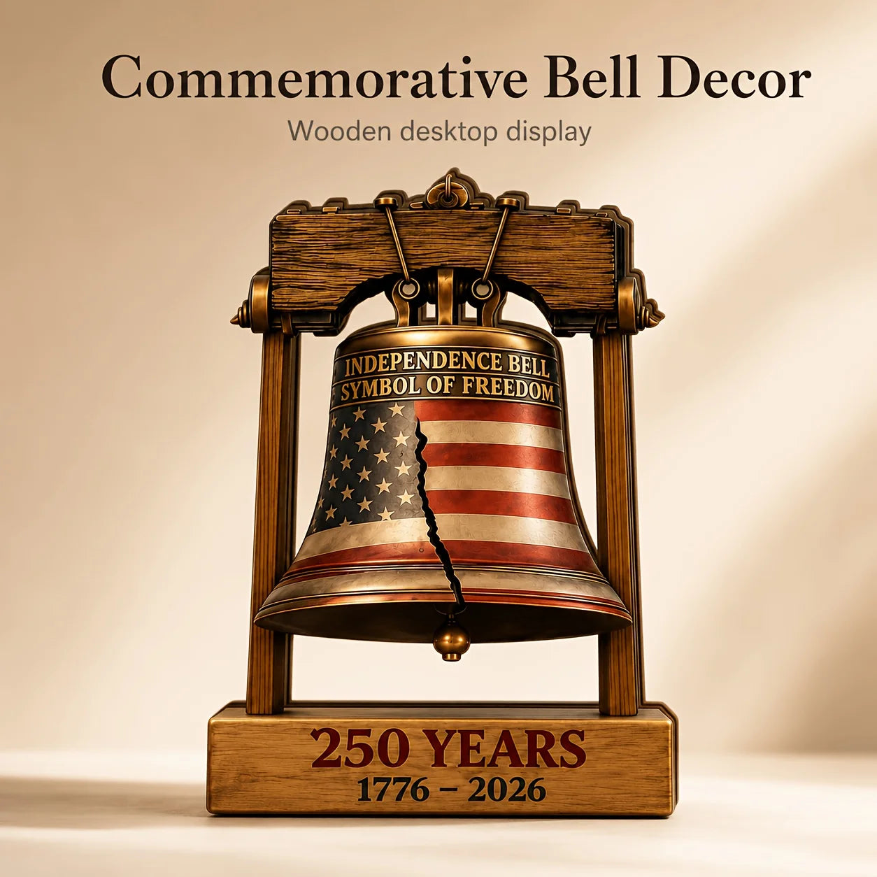 1 Piece American 250Th Anniversary Liberty Bell Wooden Desktop Decoration, Patriotic Independence Day Desktop Ornament, 1776-2026 Liberty Bell Woodworking Craft Emblem, Suitable for Home, Office, Bookshelf, and Party Decorati