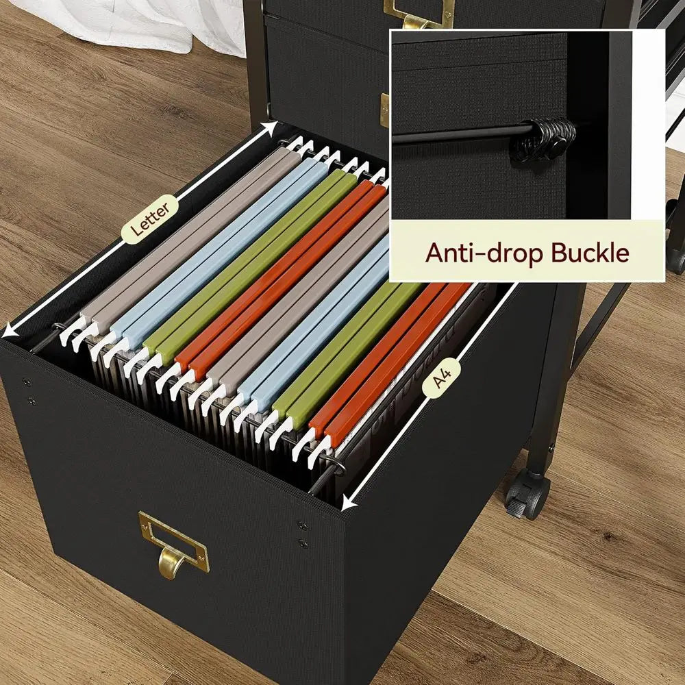 Mobile 3-Drawer Letter/A4 File Cabinet with Fabric, Under Desk Storage for Home Office on Wheels
