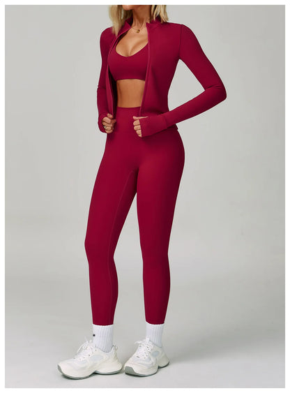 3PCS Yoga Sets Workout Set Women 2 Pieces Gym Suits High Waist Leggings Sport Bra Outfits Long Sleeve Fitness Running Sportswear