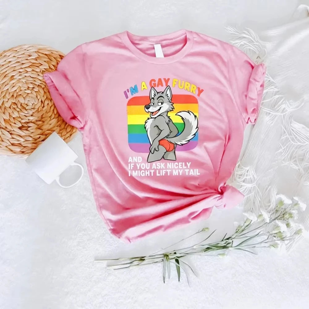 Retro Casual Gay Furry Pride Tshirt Funny LGBTQ Shirt I'm A Gay Furry Tee Gay Rights Gift T-shirt Rainbow Pride Mens Outfit