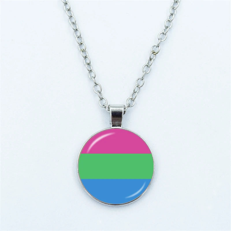 Rainbow Necklace LGBT Lesbian Gay Pride Rainbow Friendly Print Art Pattern Glass Cabochon Pendant Couple Chain Necklace Gift