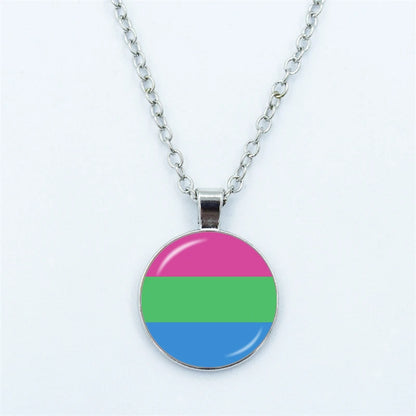 Rainbow Necklace LGBT Lesbian Gay Pride Rainbow Friendly Print Art Pattern Glass Cabochon Pendant Couple Chain Necklace Gift