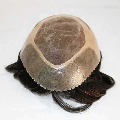 Durable Mens Wig NPU Bond Mono Pu Front Hair Replacement System Breathable Lace Mix Brown Grey 1B80 565# Human Hair Prosthesis