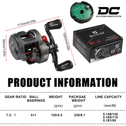 Sougayilang P9-DC Round Baitcasting Reel Electronic DC Brake System 7.2:1 Gear Ratio Ultralight Casting Fishing Reel Saltwater