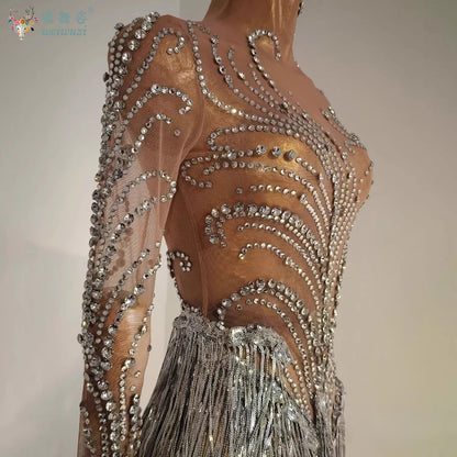 Latin Dance Costume for Adults and Child Customized Senior AB Stones Fringe Dresses Team Latin Professional Performance Clothing