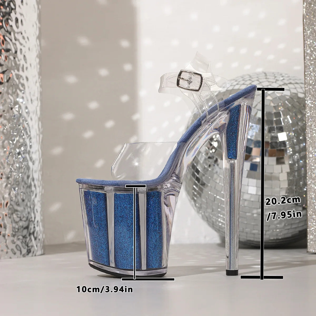 Super High Heel 20CM/8Inches Sexy Transparent Nightclub Sandals Summer Pole Dance Shoes Women Platform Crystal Model Show Heels