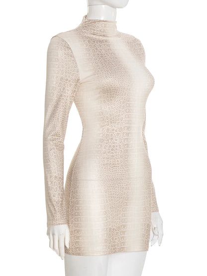 Weird Puss Hottie Snake Pattern Dress Women Winter Trend Full Sleeve Sexy Street Midnight Activity Stretch Skinny Mini Bodycon