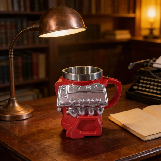 300ml V8 Retro Engine Stainless Steel 3D Coffee Mug,Resin Creative Engine Shaped Cup,Gifts For Car Enthusiasts