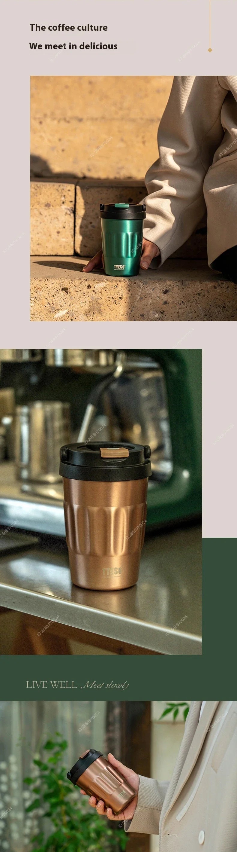 400/500ML Tyeso Vintage Coffee Mug Portable Steel Insulated Travel Cup Convenient Handheld 304 Stainless Thermos for On-the-Go