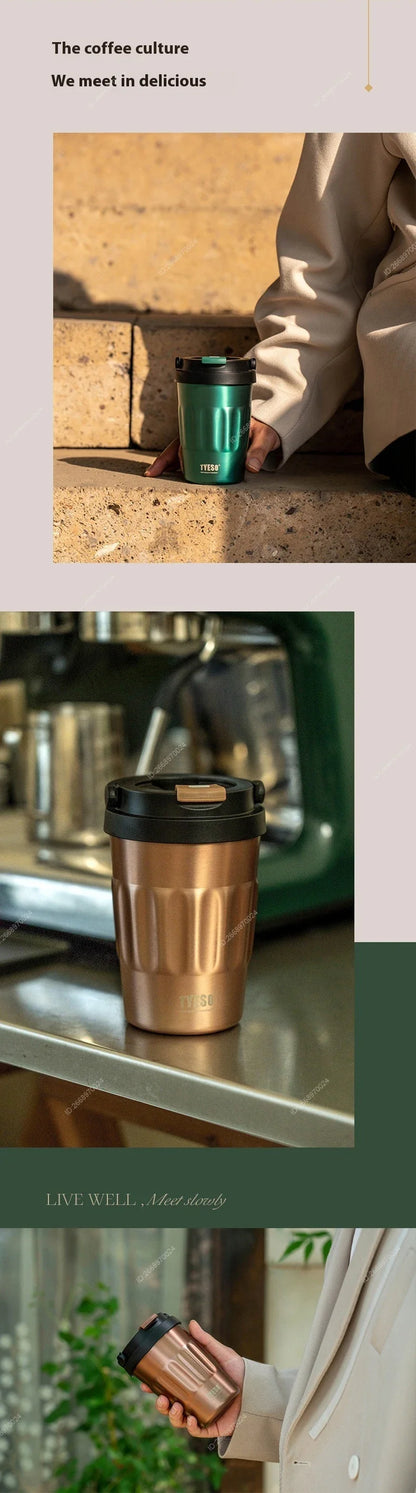 400/500ML Tyeso Vintage Coffee Mug Portable Steel Insulated Travel Cup Convenient Handheld 304 Stainless Thermos for On-the-Go