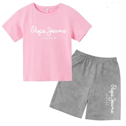 Kids Summer Fashion Casual Set - Boys Girls Toddler Clothes Charming Letter Print T-shirt with Short Sleeves And Shorts 3-12 Yea