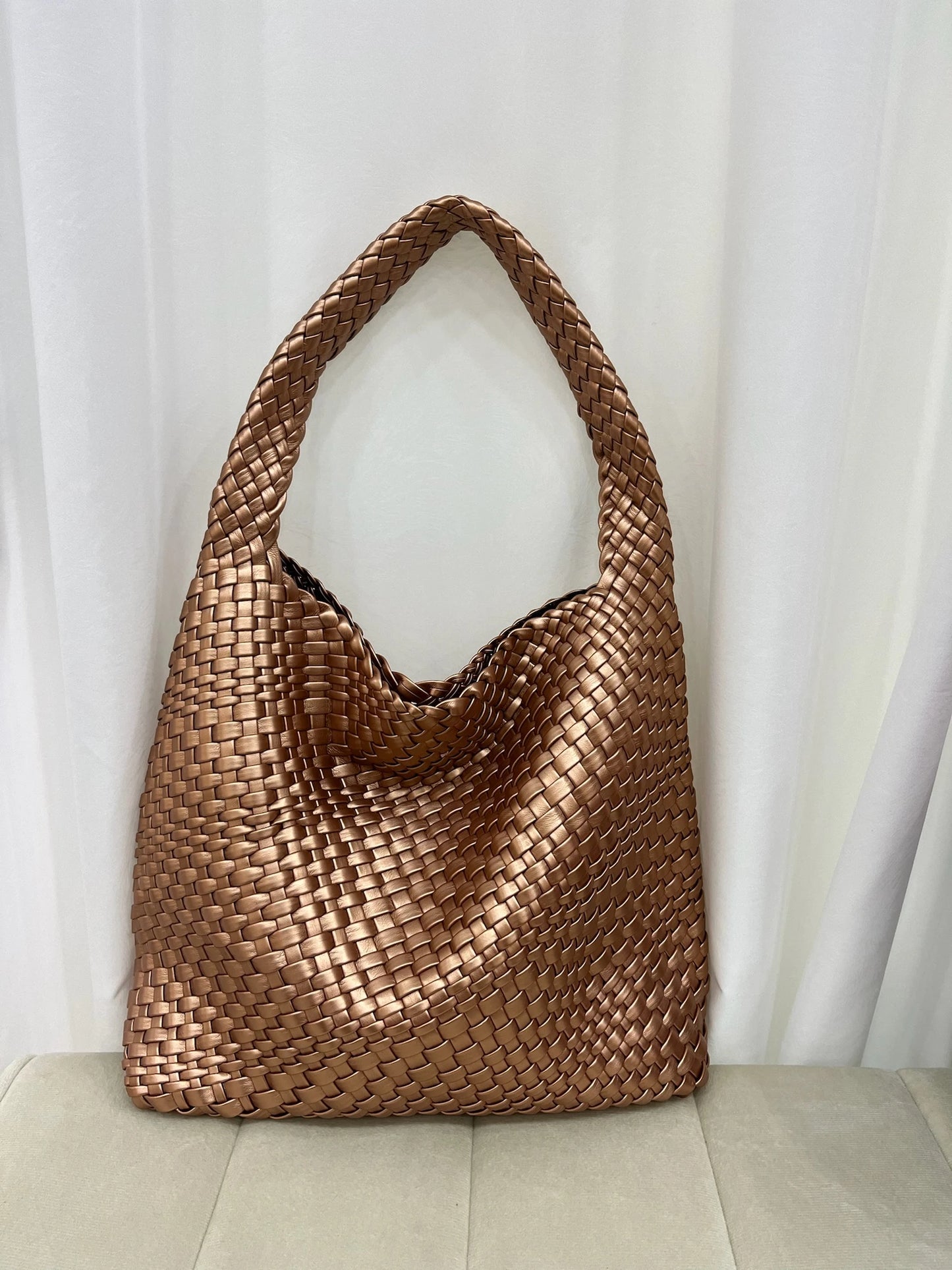 Women's Fashionable Woven PU Leather Tote Bag Shoulder Handbag Top-Handle Bag with Purse - Stylish Woven Bag Purses