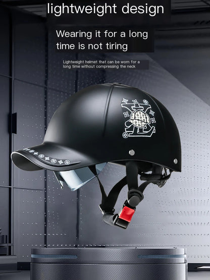 2025 For Cafe Racer Chopper Scooter Safety Hard Hat Half Face Vintage Summer Cap Motorcycle Half Helmet Baseball Cap Style