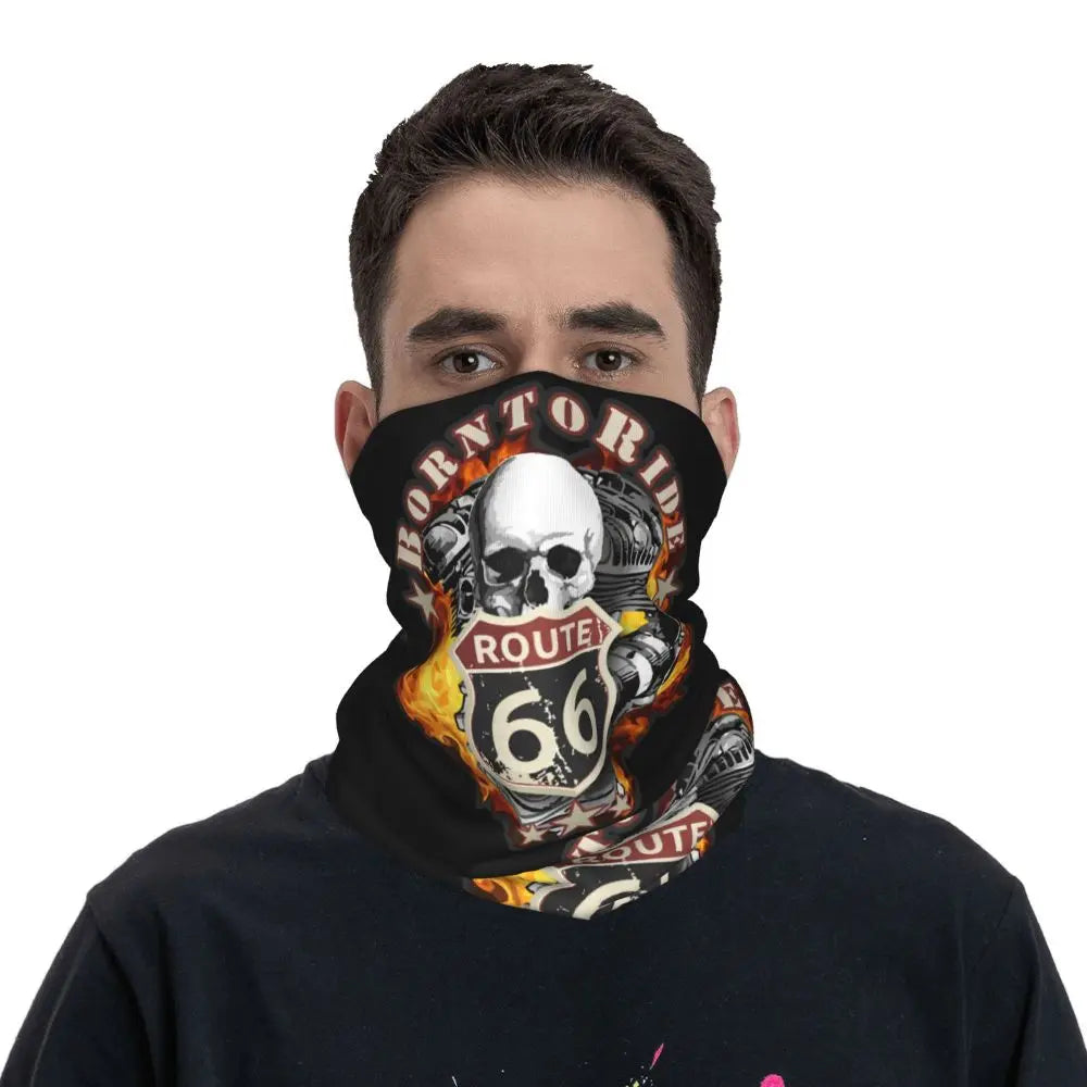 Custom Travel Motorcycle Ride Route 66 Bandana Winter Neck Warmer Windproof Wrap Face Scarf for Hiking Highways Gaiter Headband