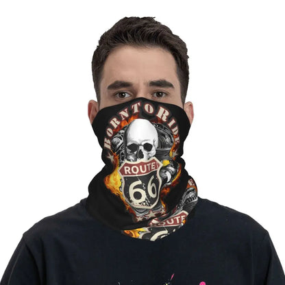 Custom Travel Motorcycle Ride Route 66 Bandana Winter Neck Warmer Windproof Wrap Face Scarf for Hiking Highways Gaiter Headband