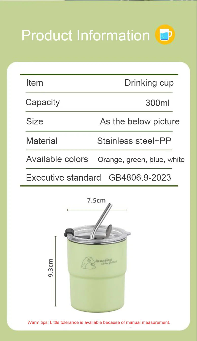 300ml Drinking Cup With Straw Portable Stainless Steel Coffee Cups Mug With Lid Heat Resistant Tea Cup Tumbler Travel Mug
