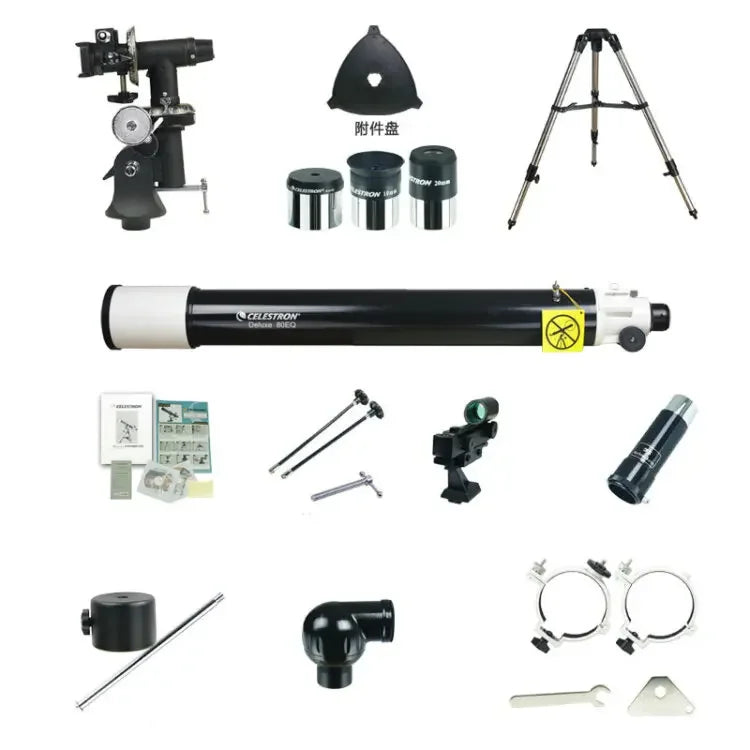 Celestron Astronomical Deluxe 80DX 80EQ Refractor Telescope EQ2 Equatorial Professional Star Watching Easy Setup 81048