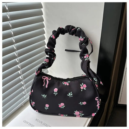 Gentle and Sweet Flower Canvas Bag for Women 2025 New Drawstring Shoulder Bag High Beauty Broken Flower Bow