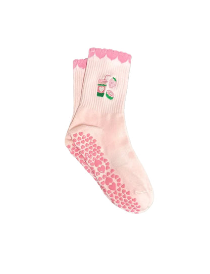 European sizes 36-43, 1 Pair of Heart-Shaped Lace Embroidered Yoga Socks, Mid-Calf Length, for Women