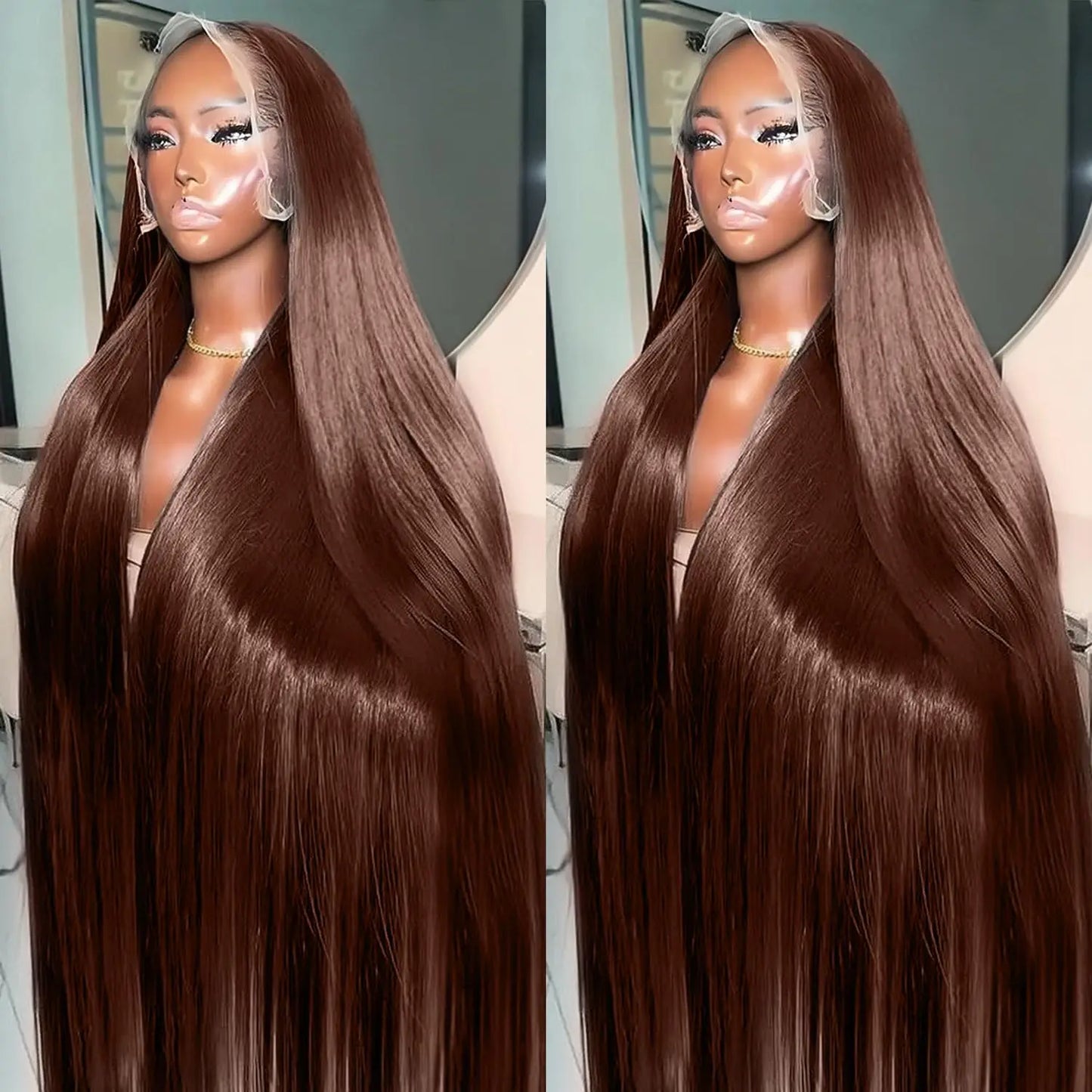 Premium Chocolate Brown Colored 13x4 HD Lace Front Human Hair Wigs 46 Long Inch Raw Indian Straight Human Hair Frontal Wigs