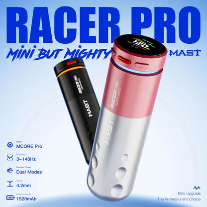 Mast Racer Pro Tattoo Machine Kit Full Set 4.2mm Stroke Wireless Battery Adjustable Power Modes(Soft/Medium/Hard) High Precision