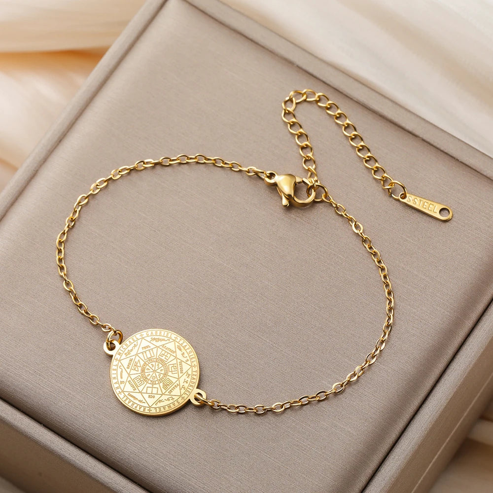 Dawapara Seven Archangels Seal Bracelet Solomon Protection Blessing Amulet Stainless Steel Religious Jewelry