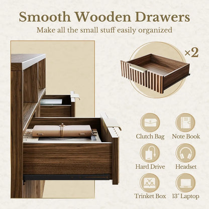4 Drawer File Cabinet, Fluted Wood Lateral Filing Cabinet with Lock and Charging Station for Home Office, Printer, Customized