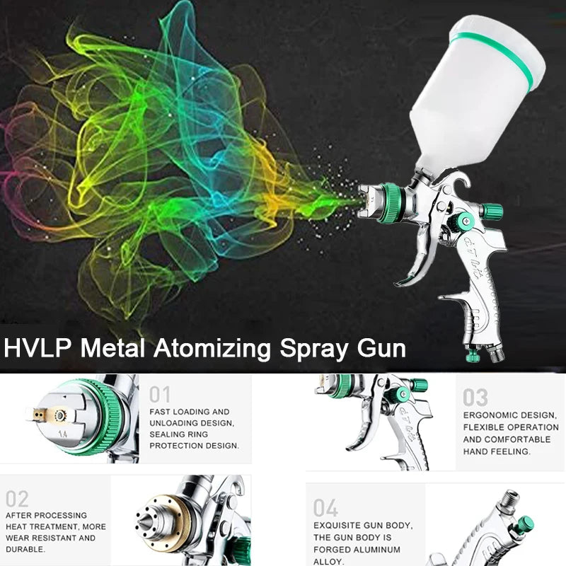 HVLP Spray Gun Adjustable Metal Atomizing Spray Gun for Painting Aerograph Cars Tool Flow Control Sprayer Paint Airbrush Set