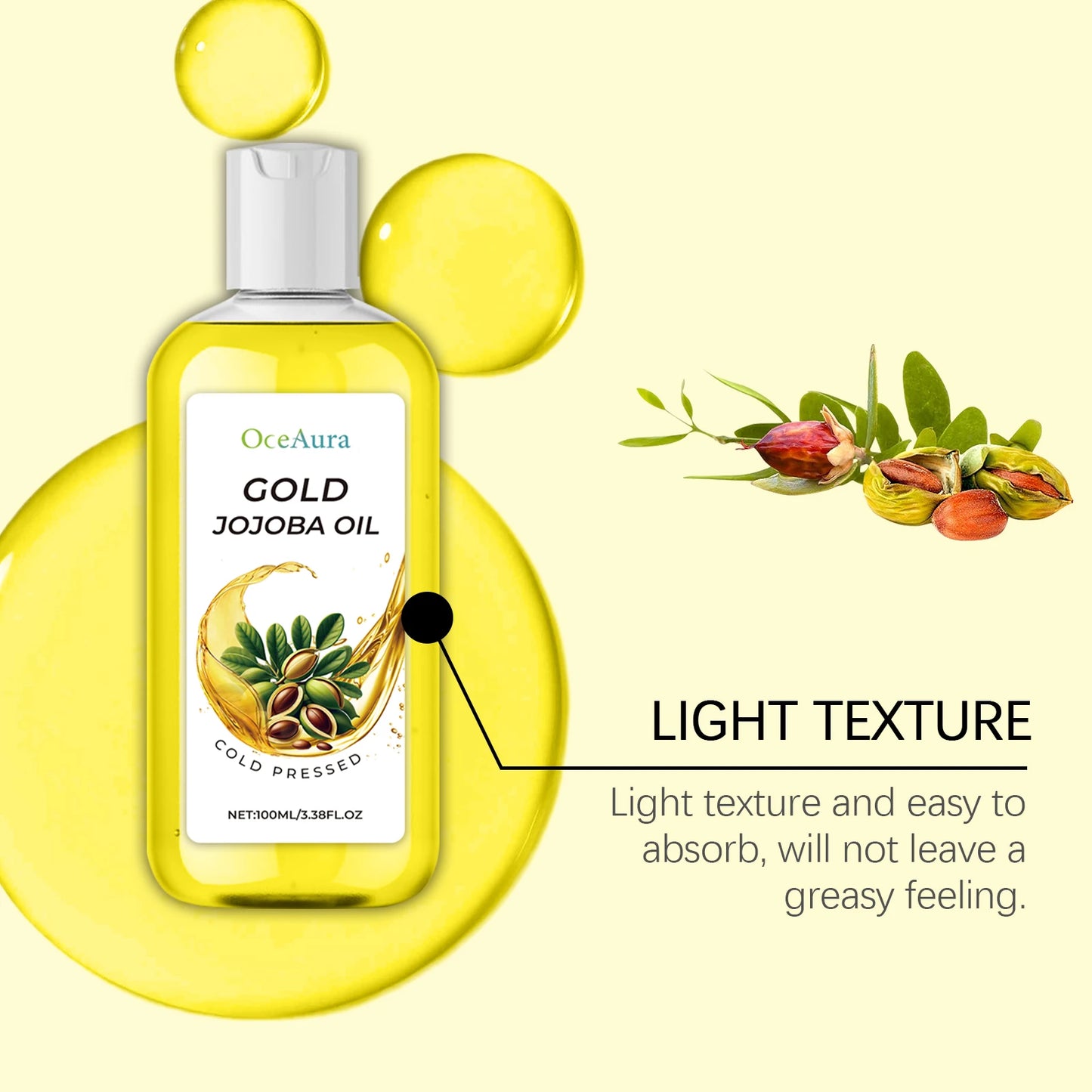 Organic Jojoba Oil for Hair Growth Products Strengthening Hair Smoothing Cold-Pressed Vitamin C Jojoba Oil for Face Moisturizer