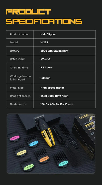 VGR Hair Trimmer Professional Hair Cutting Machine Electric Clippers Cordless Barber Haircut Rechargeable Trimmer for Men V-285