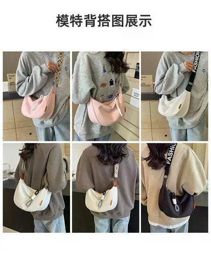 2025 New Fashion Crossbody Bag Simple Wide Shoulder Strap Design Single Shoulder Bag Original Style Commuting Dumpling Women Bag