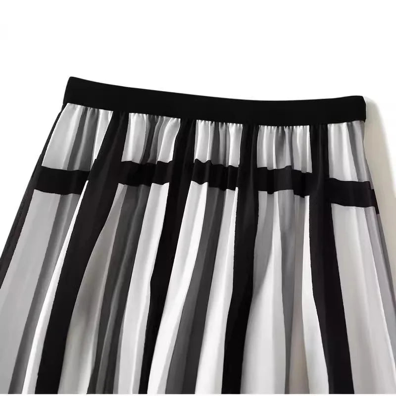Organ pleated skirt for women, new high waist slimming mid length A-line skirt, pleated skirt, mesh skirt, mid length dress