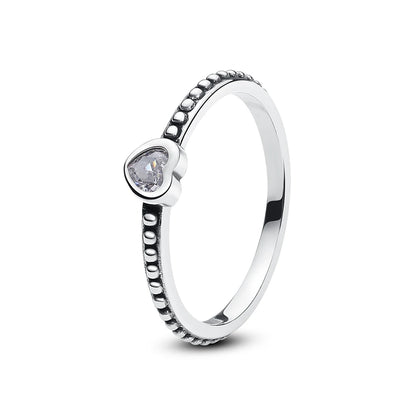 Original 925 Sterling Silver Ring Love Heart Pave CZ Crystal Stackable Rings For Women Wedding Engagement Birthday Gift Jewelry