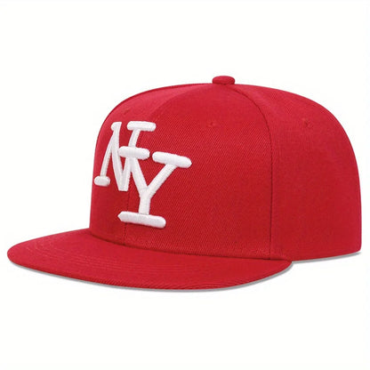 1PC Adjustable Snapback Caps For Men And Women, NY Embroidered Flat Hip Hop Sun Protection Casual Headwear For Travel Holidays
