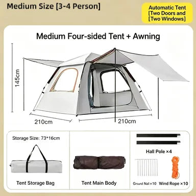Foldable Portable Camping Tent Enhanced Ventilation Waterproof Wind & Rain Resistant With Storage Bag